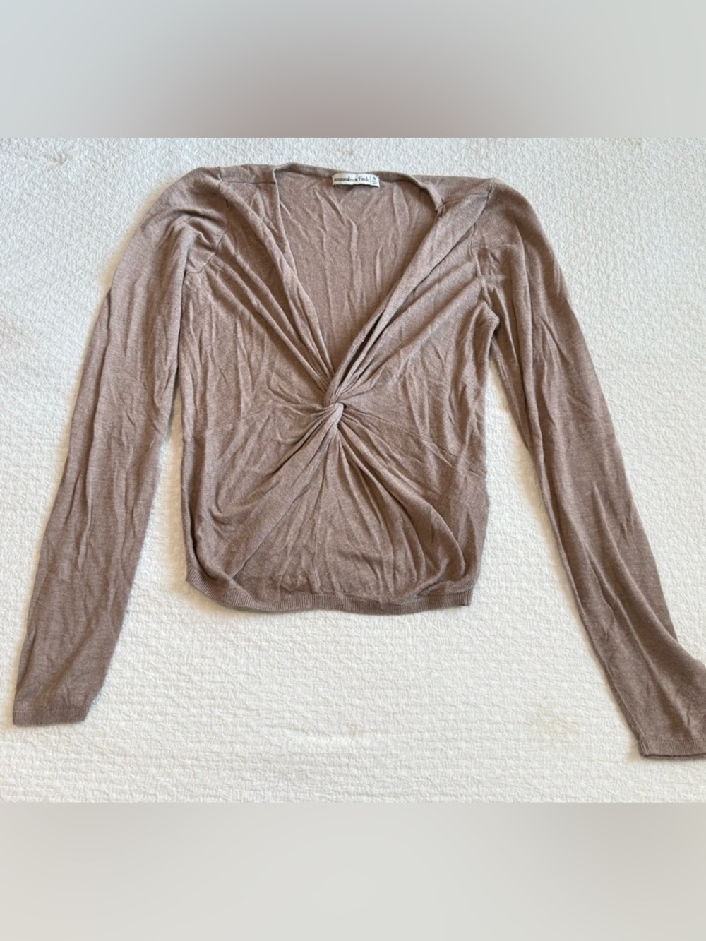 Abercrombie & Fitch Twist-Knot Long Sleeve Top in Taupe